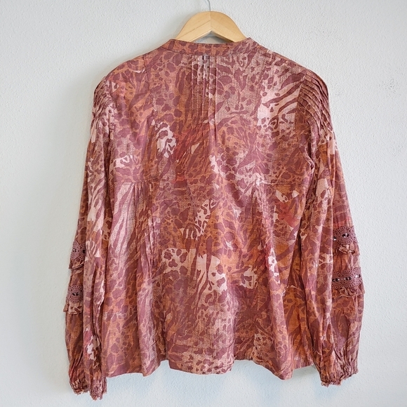 Pilcro Anthropologie Leopard Puff-Sleeved Blouse Sz S Boho Festival Gypsy Casual - Picture 9 of 9